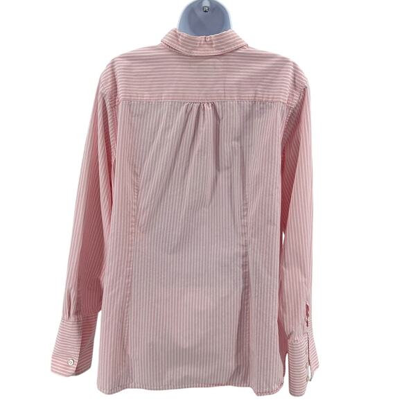 Lands' End Shirt SZ 20W Button Up Long Sleeve Pink White Striped Ruffled Placket - Picture 4 of 4